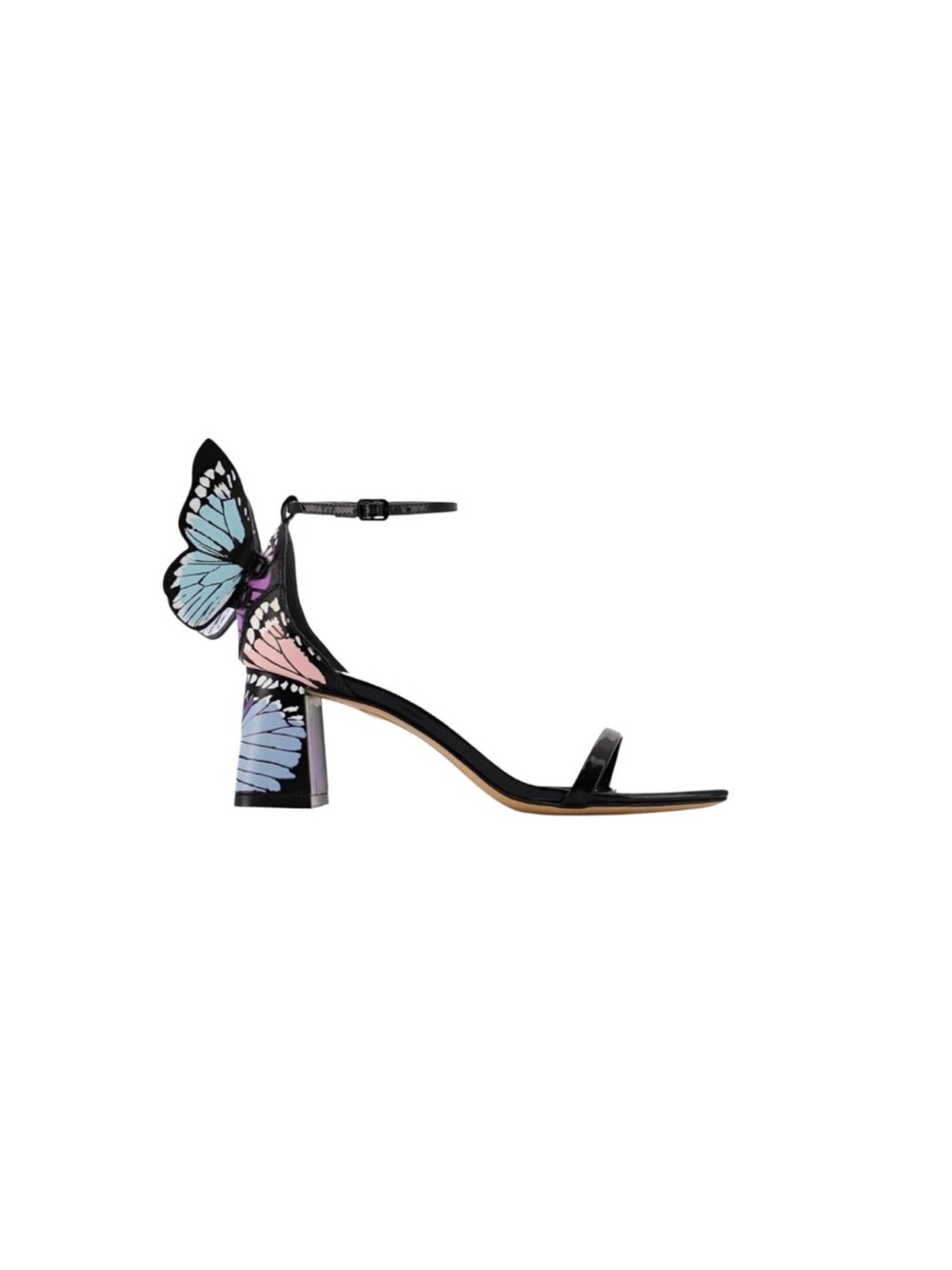 Sophia Webster Chiara Butterfly Print Strap Sandal Heels in
Blue & Purple